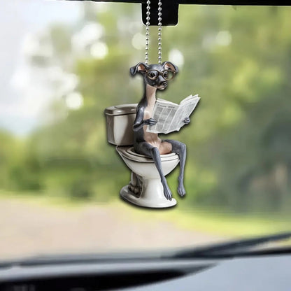 Italian Greyhound - Dog Sitting On Toilet Ornament  OT044