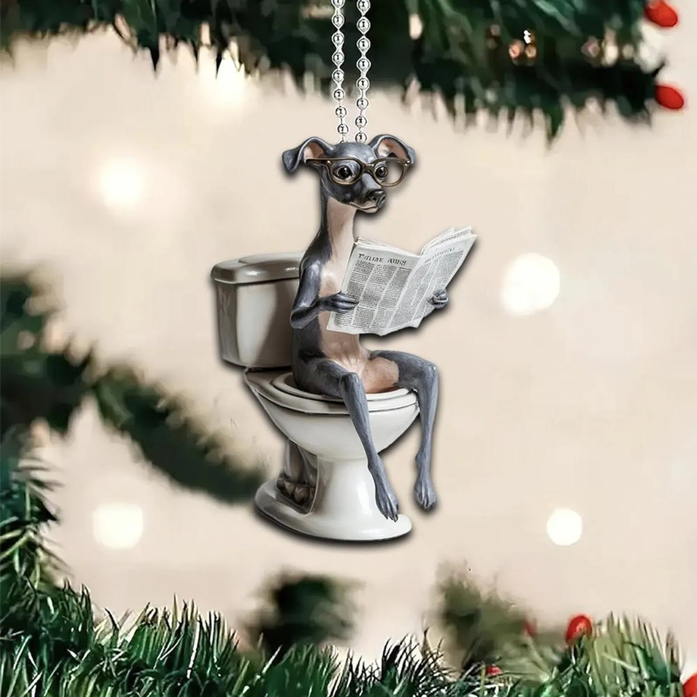 Italian Greyhound - Dog Sitting On Toilet Ornament  OT044