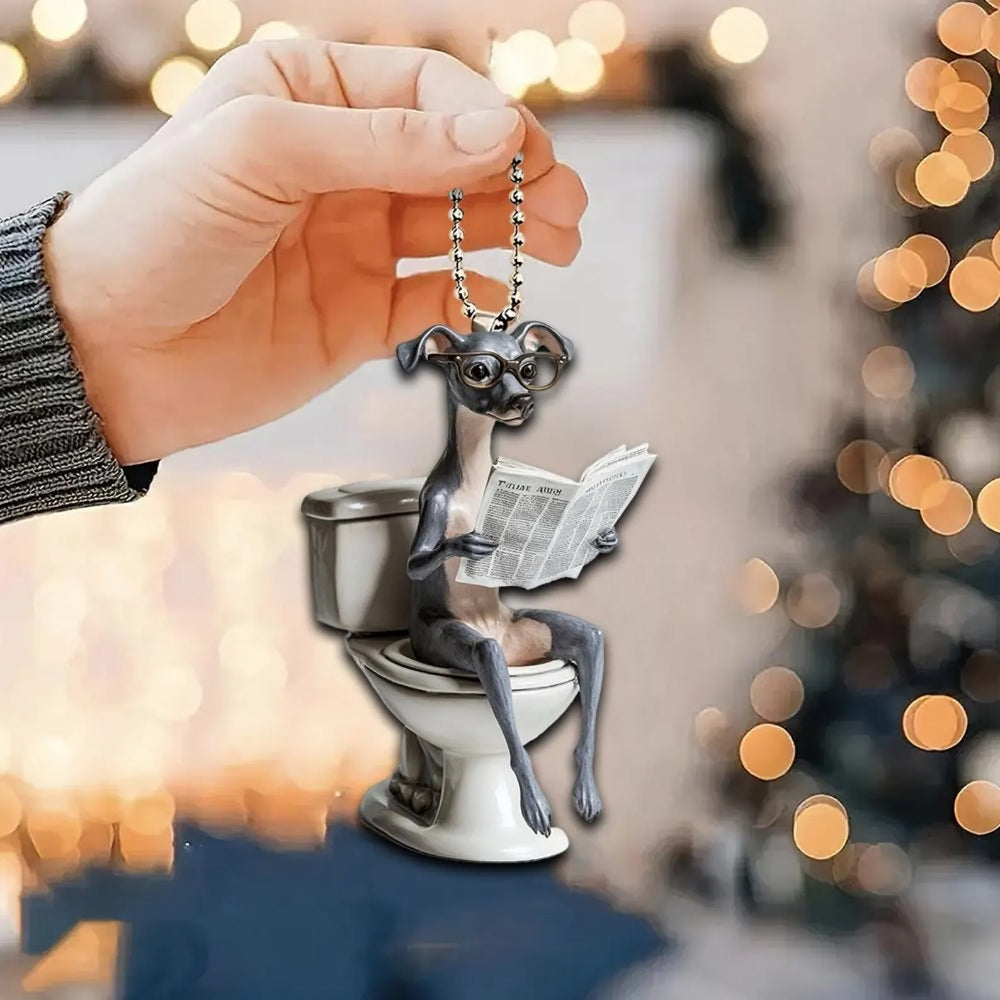 Italian Greyhound - Dog Sitting On Toilet Ornament  OT044