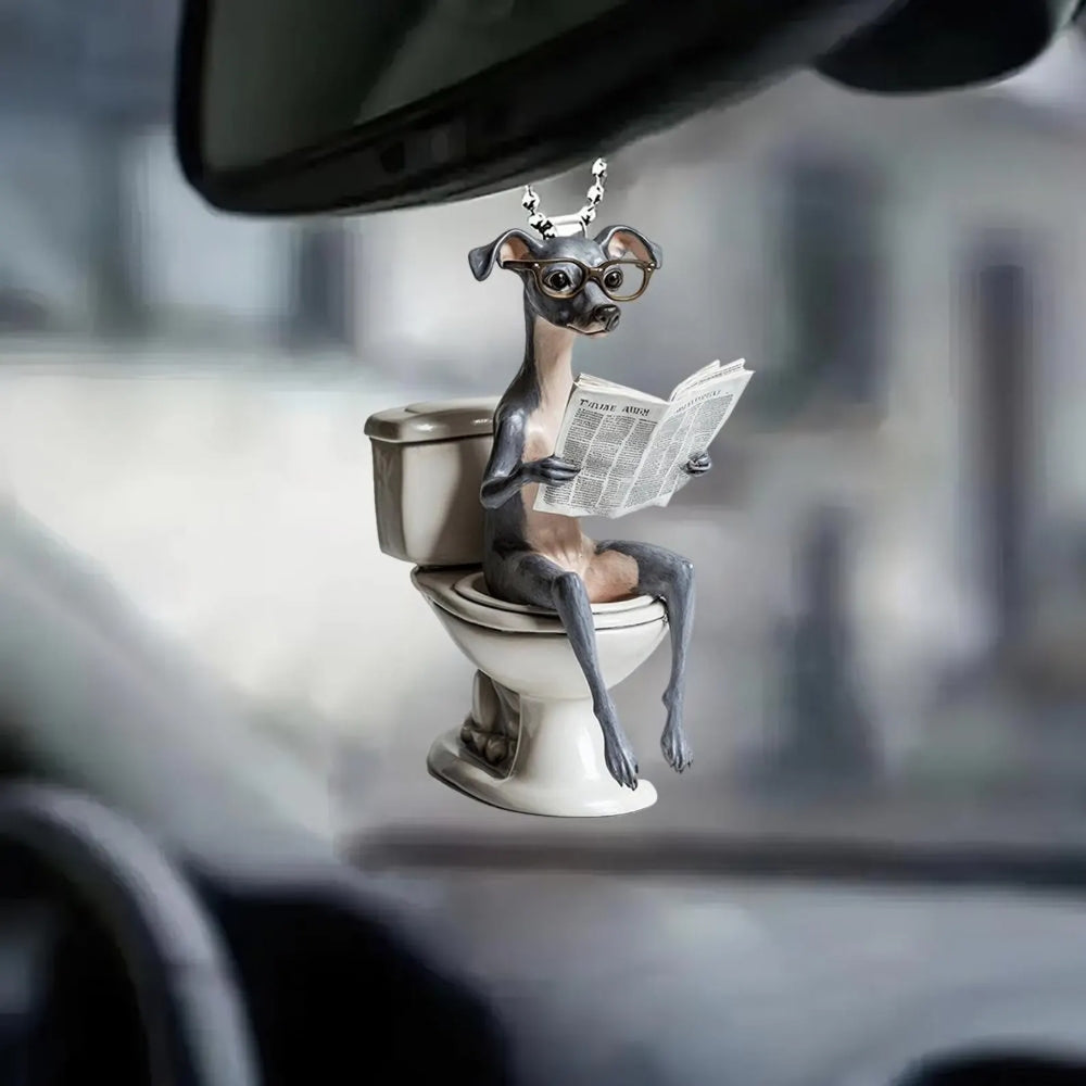 Italian Greyhound - Dog Sitting On Toilet Ornament  OT044