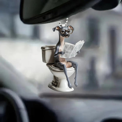 Italian Greyhound - Dog Sitting On Toilet Ornament  OT044