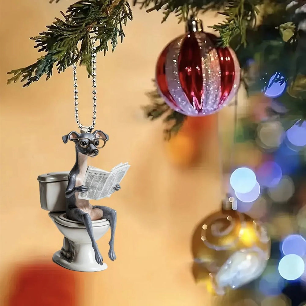 Italian Greyhound - Dog Sitting On Toilet Ornament  OT044