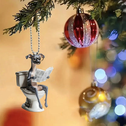 Italian Greyhound - Dog Sitting On Toilet Ornament  OT044