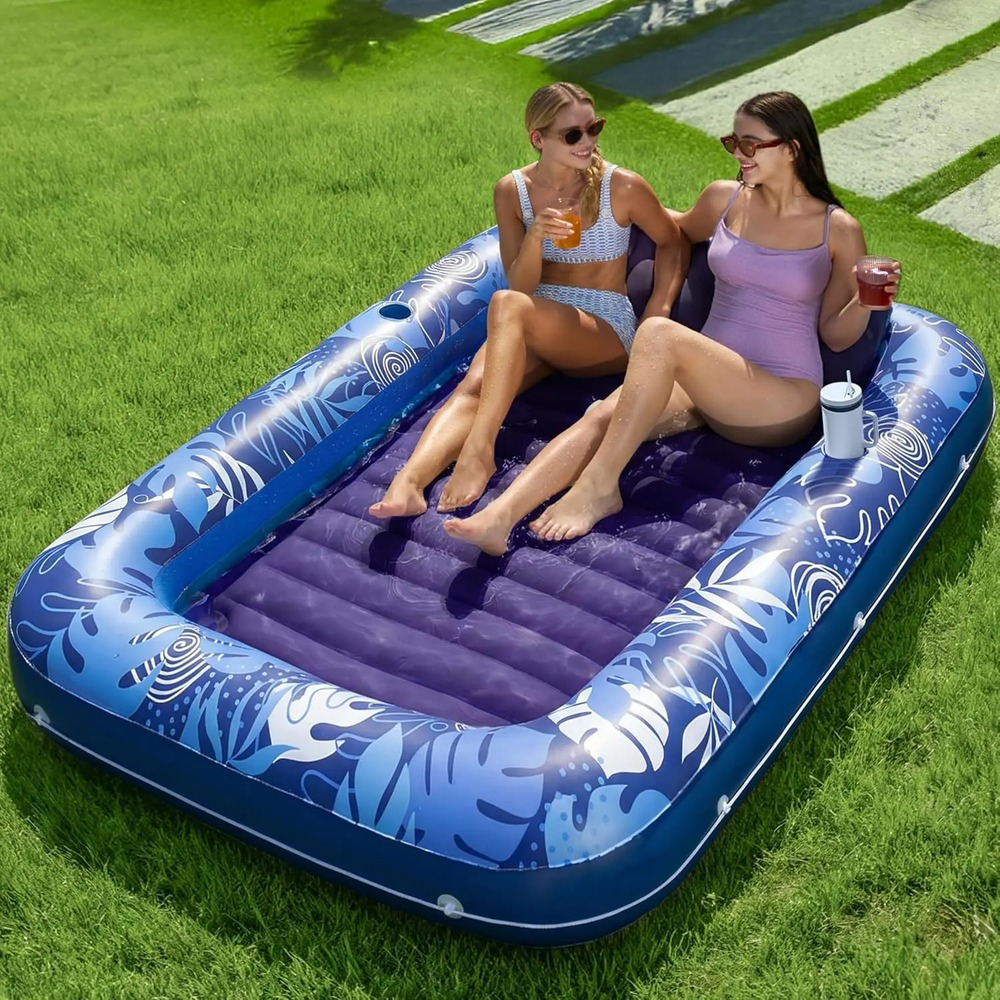 Inflatable Tanning Pool Lounge Float With Cup Holders