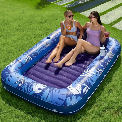 Inflatable Tanning Pool Lounge Float With Cup Holders