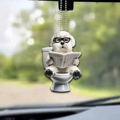 Old English Sheepdog - Dog Sitting On Toilet Ornament  OT045