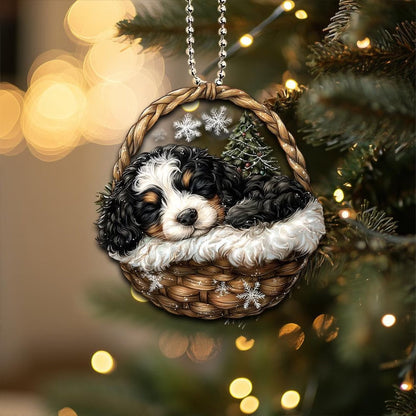 Bernedoodle In Mini Basket Ornament - MB045
