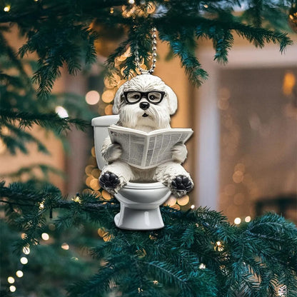 Old English Sheepdog - Dog Sitting On Toilet Ornament  OT045