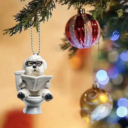 Old English Sheepdog - Dog Sitting On Toilet Ornament  OT045