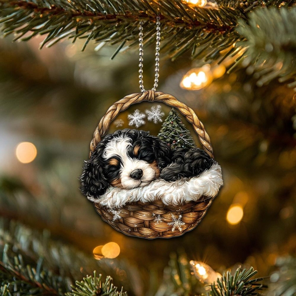 Bernedoodle In Mini Basket Ornament - MB045
