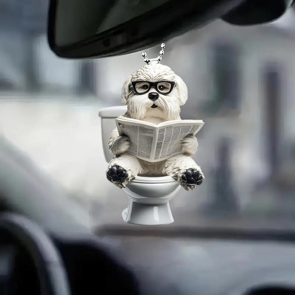 Old English Sheepdog - Dog Sitting On Toilet Ornament  OT045