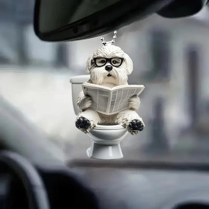 Old English Sheepdog - Dog Sitting On Toilet Ornament  OT045