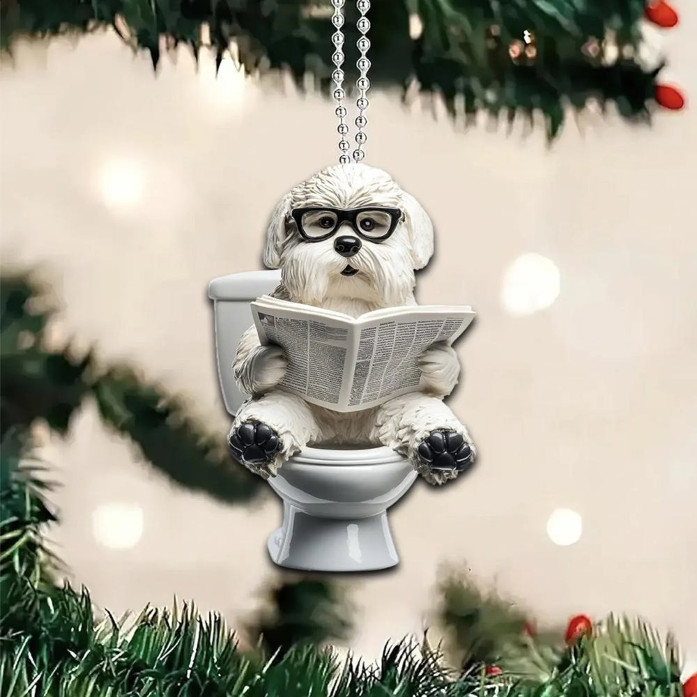 Old English Sheepdog - Dog Sitting On Toilet Ornament  OT045