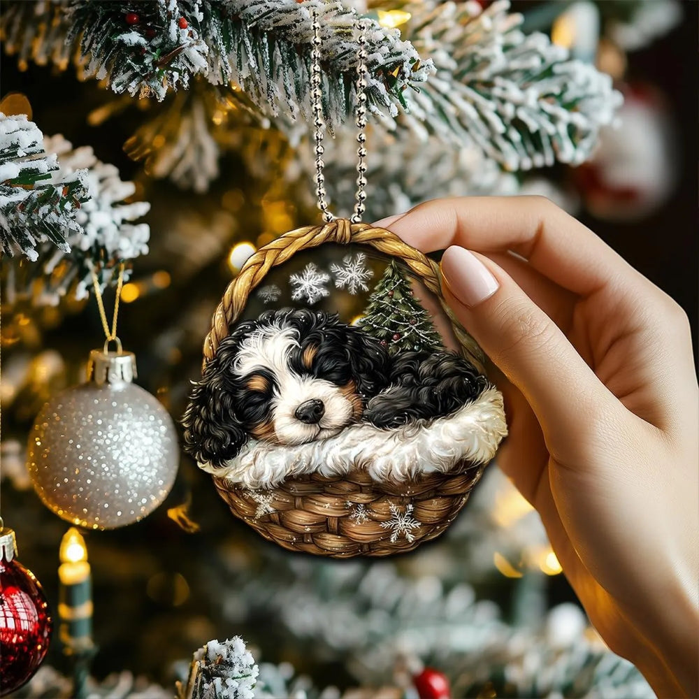 Bernedoodle In Mini Basket Ornament - MB045