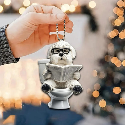 Old English Sheepdog - Dog Sitting On Toilet Ornament  OT045