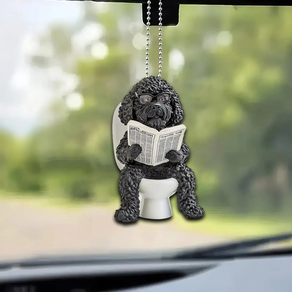 Portuguese Water Dog - Dog Sitting On Toilet Ornament  OT046