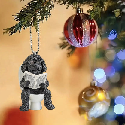 Portuguese Water Dog - Dog Sitting On Toilet Ornament  OT046