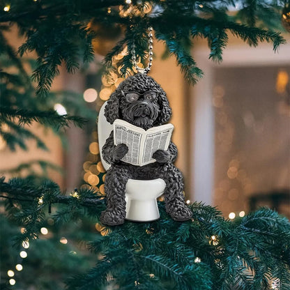 Portuguese Water Dog - Dog Sitting On Toilet Ornament  OT046