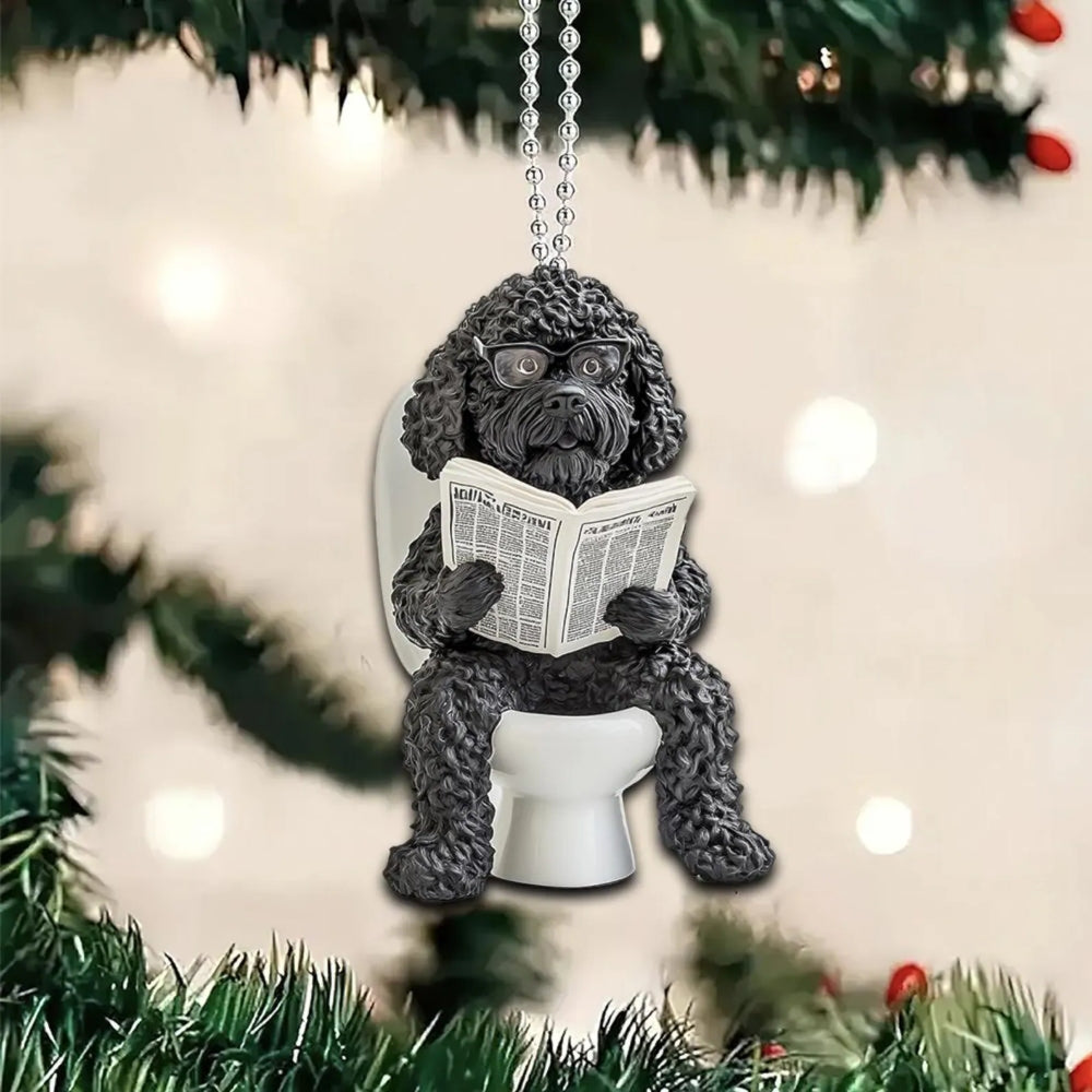 Portuguese Water Dog - Dog Sitting On Toilet Ornament  OT046