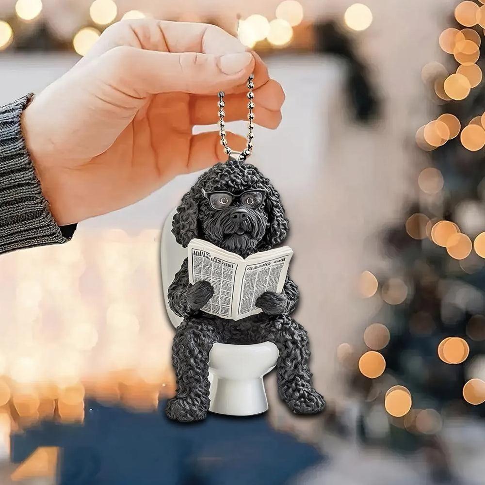 Portuguese Water Dog - Dog Sitting On Toilet Ornament  OT046