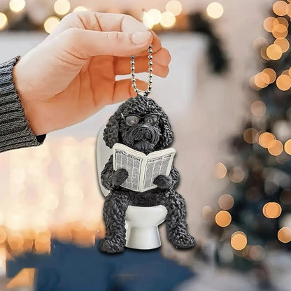 Portuguese Water Dog - Dog Sitting On Toilet Ornament  OT046