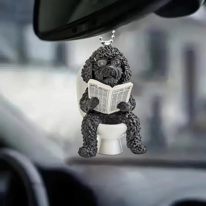 Portuguese Water Dog - Dog Sitting On Toilet Ornament  OT046