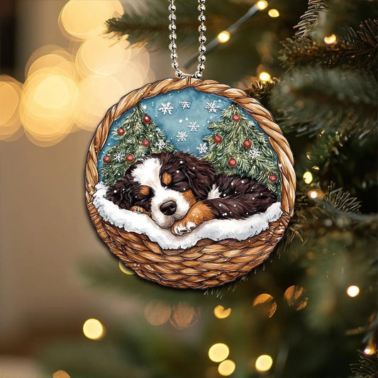 Bernedoodle In Mini Basket Ornament - MB047