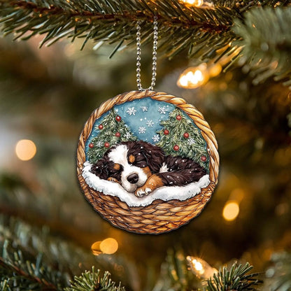 Bernedoodle In Mini Basket Ornament - MB047