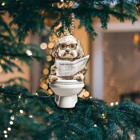 Havanese - Dog Sitting On Toilet Ornament  OT047