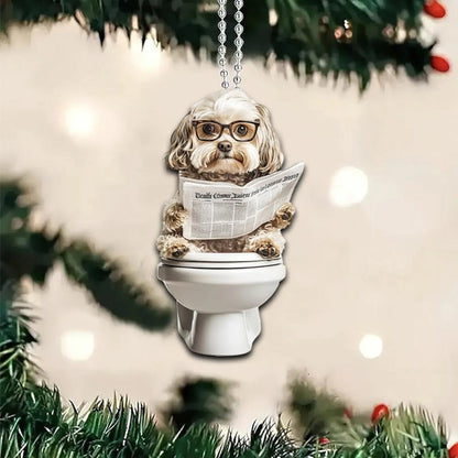 Havanese - Dog Sitting On Toilet Ornament  OT047