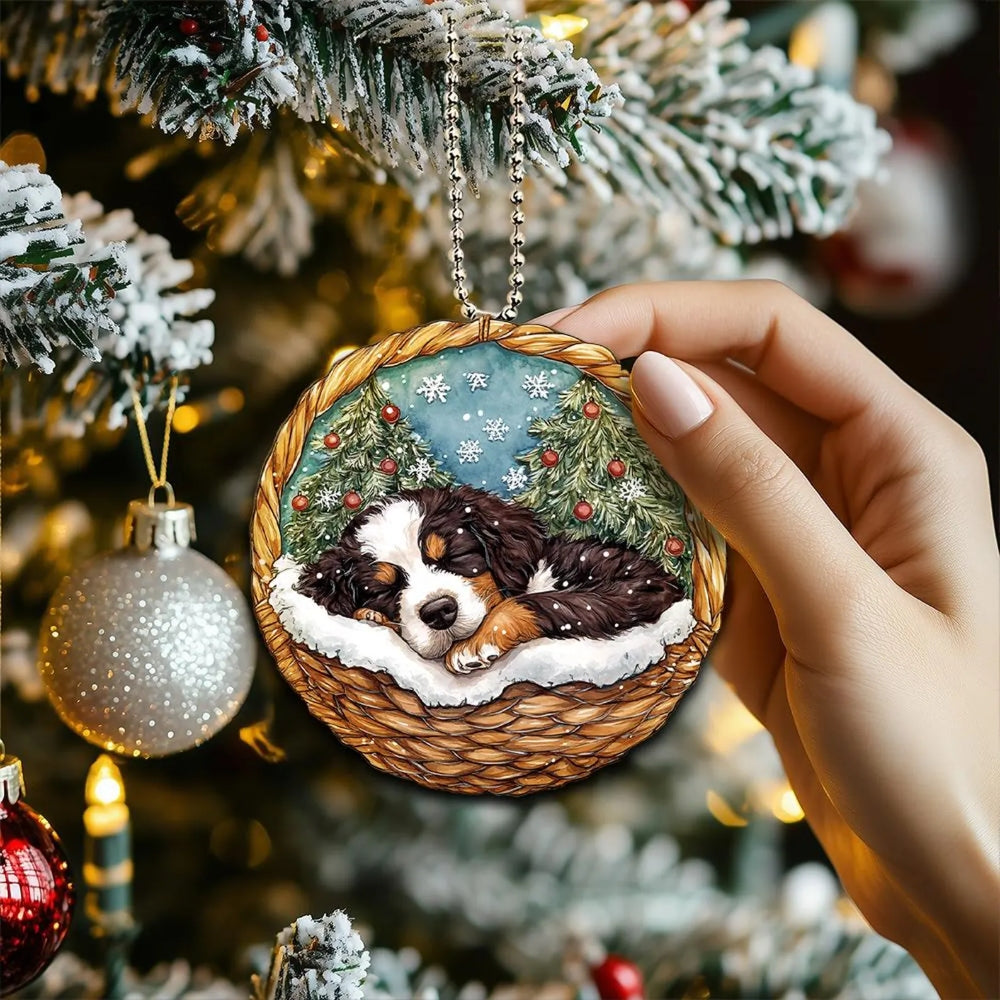Bernedoodle In Mini Basket Ornament - MB047
