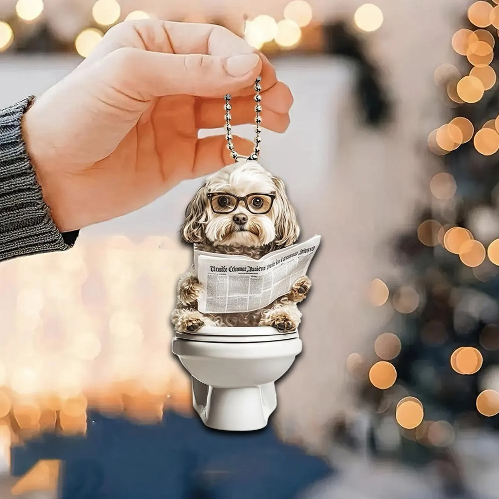 Havanese - Dog Sitting On Toilet Ornament  OT047