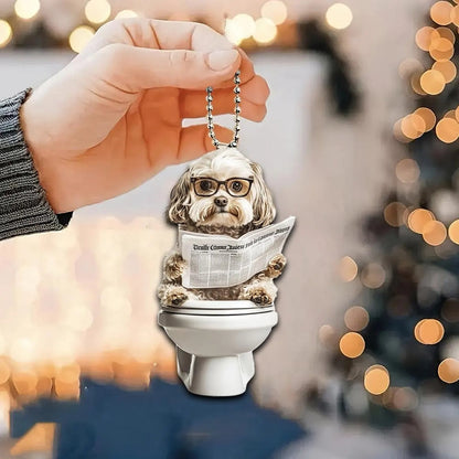 Havanese - Dog Sitting On Toilet Ornament  OT047