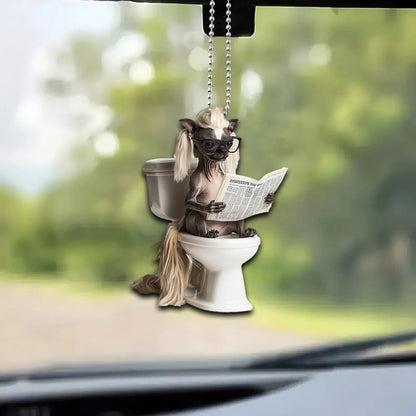 Chinese Crested Dog - Dog Sitting On Toilet Ornament  OT048