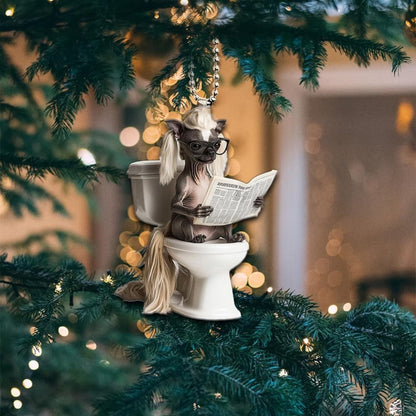 Chinese Crested Dog - Dog Sitting On Toilet Ornament  OT048