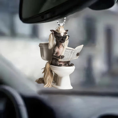 Chinese Crested Dog - Dog Sitting On Toilet Ornament  OT048