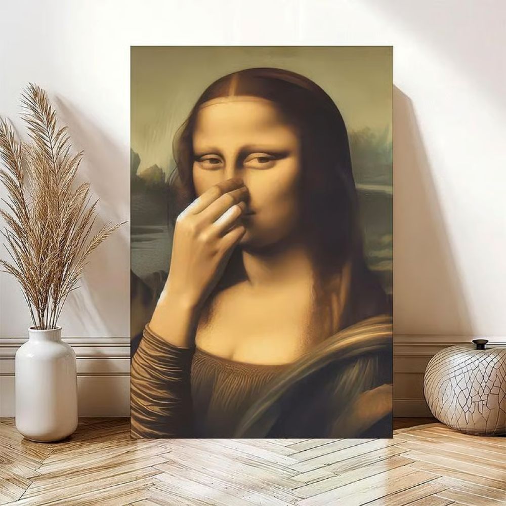 Piece Mimics Mona Lisa Bathroom Wall - Humor Gallery Wrapped Canvas Prints