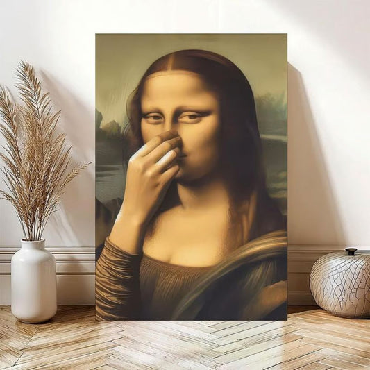 Piece Mimics Mona Lisa Bathroom Wall - Humor Gallery Wrapped Canvas Prints