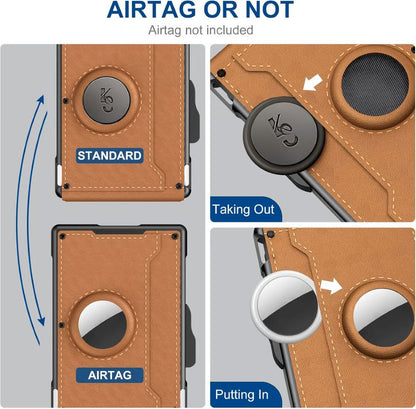 Men’s Slim Leather Wallet With Pop-Up Aluminum Card Case & Money Clip