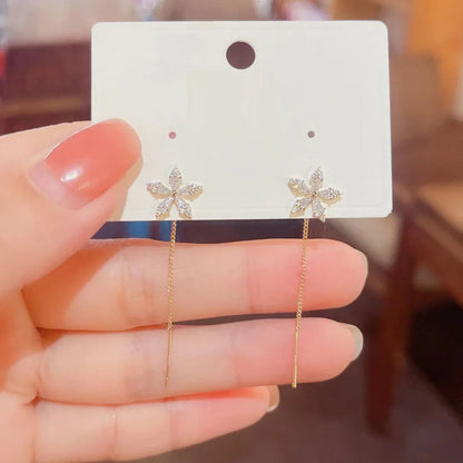 Flower Threader Diamond Earrings