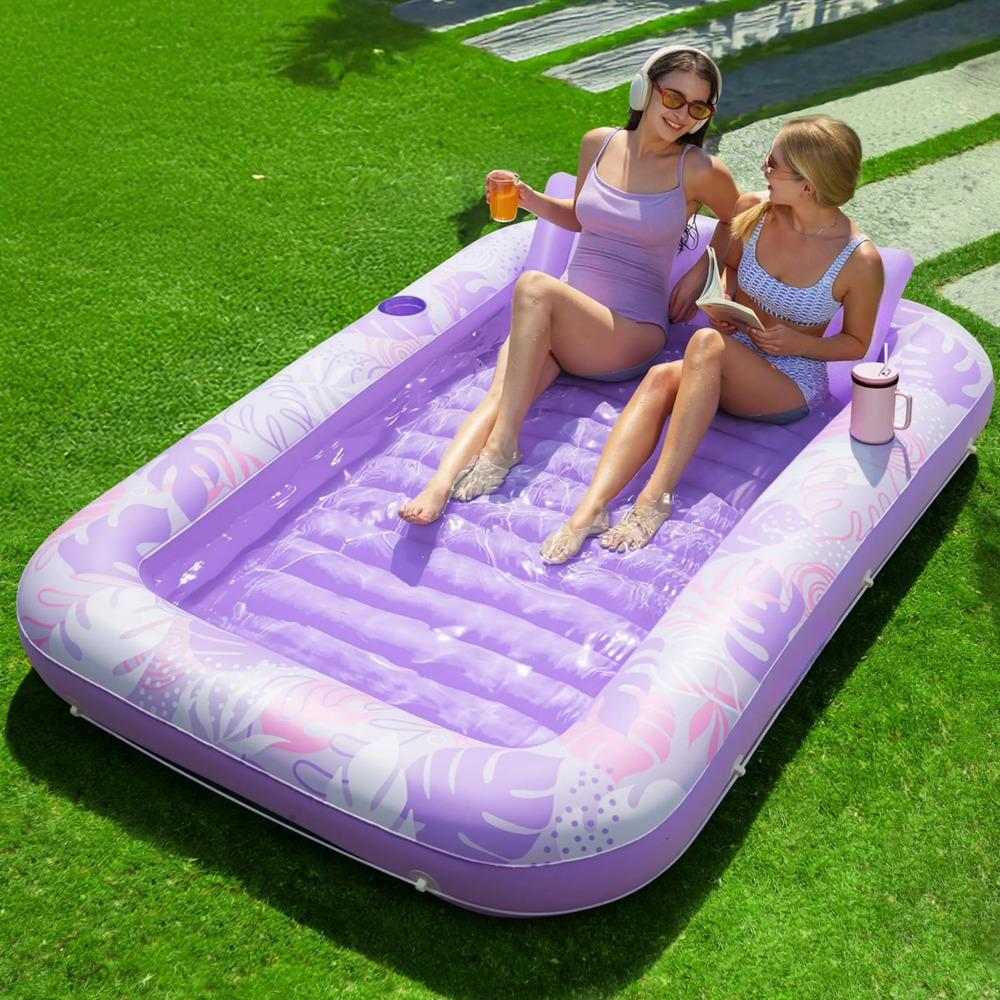 Inflatable Tanning Pool Lounge Float With Cup Holders