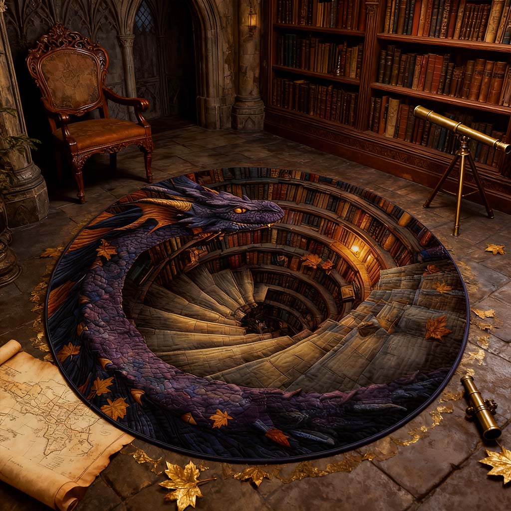 Mythical Wisdom Dragon - Spiral Watcher Round Rug - H485