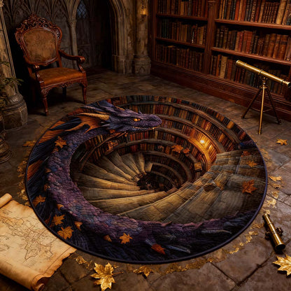 Mythical Wisdom Dragon - Spiral Watcher Round Rug - H485
