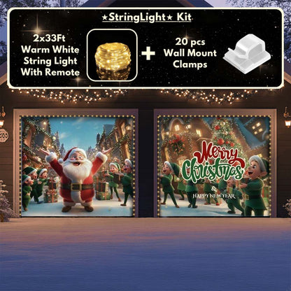 Santa And Elves Christmas Garage Door Covers D489