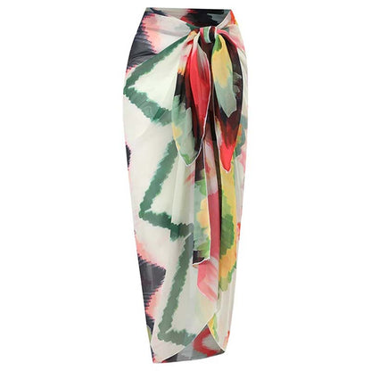 Gradient Tie Dye Wrap Hip Long Dress Two Piece Swimsuit - F380