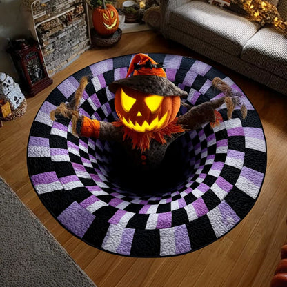 The Grave Escape - 3D Illusion Skeleton Round Rug - Pumpkin Scarecrow