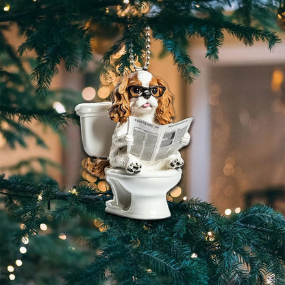 Cavalier King Charles Spaniel - Dog Sitting On Toilet Ornament  OT050