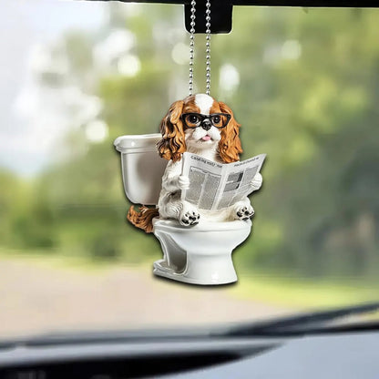 Cavalier King Charles Spaniel - Dog Sitting On Toilet Ornament  OT050