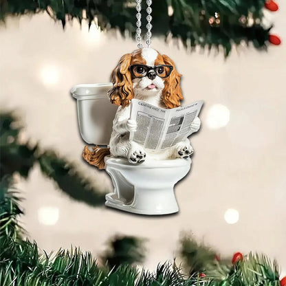 Cavalier King Charles Spaniel - Dog Sitting On Toilet Ornament  OT050