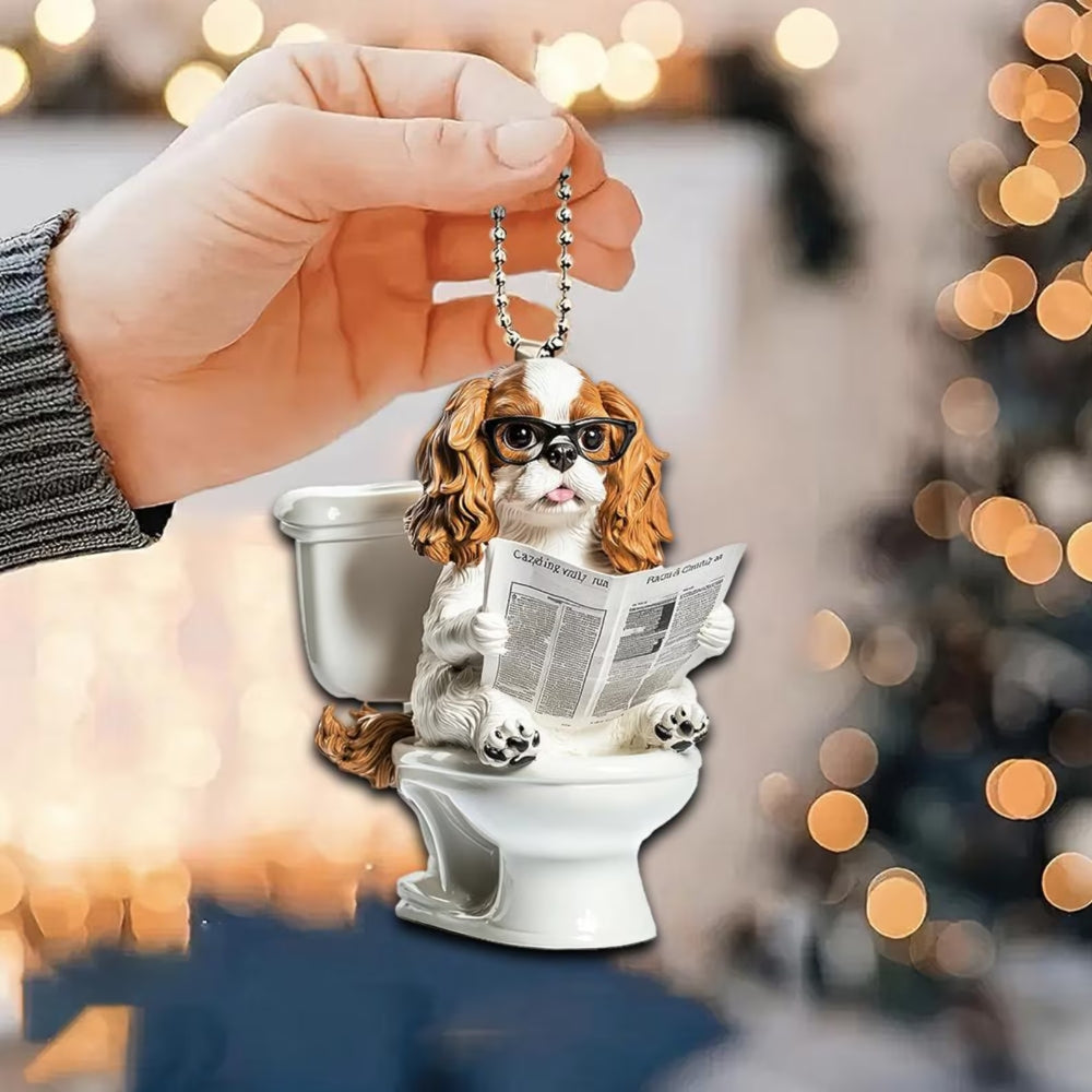 Cavalier King Charles Spaniel - Dog Sitting On Toilet Ornament  OT050